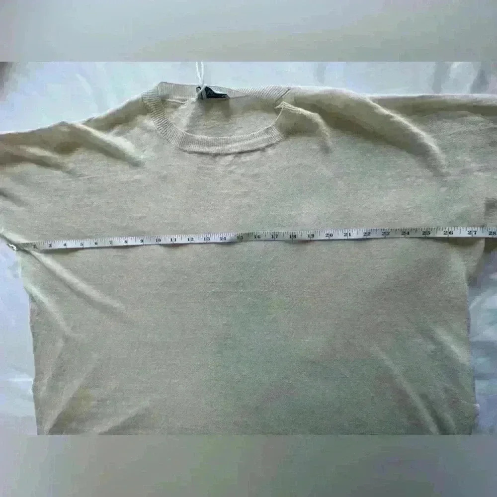 Base Milano Italy Lino Flax/Cotton Blend Long Sleeve Cream Top Women's 42 NWT - Picture 10 of 11